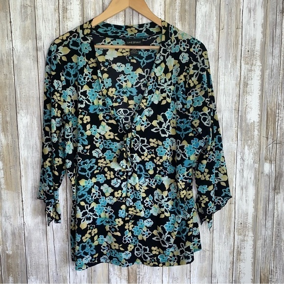 Lane Bryant Tops - Lane Bryant Black, Blue, & Green Floral Blouse